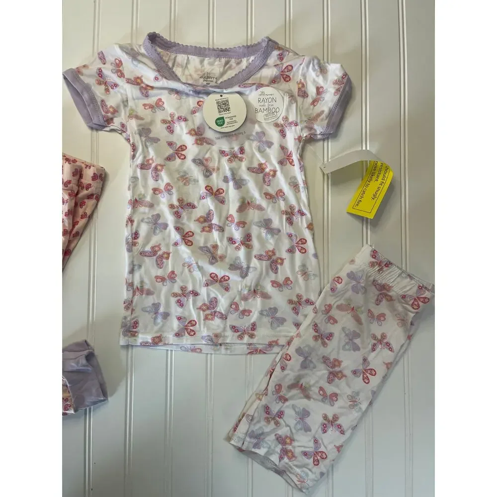 NWT Milkberry Bamboo 4 Piece Pajama Set Tops Bottoms - Size‎ Girl's 5T